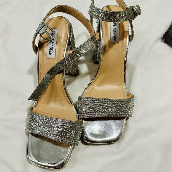 New Steve Madden Oleya Silver Rhinestone Glass Upper Sandal size 10 reg $149 - Picture 5 of 9